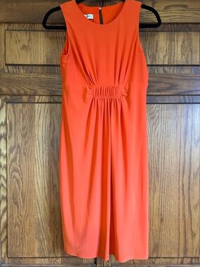 Evan Picone Sleeveless Orange Midi Dress with Gathered Waist